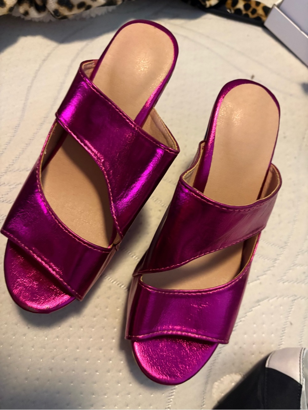 Source Unknown Metallic Fuchsia Platform Shoes with Rainbow Stripe Wedge - Picture 3 of 3
